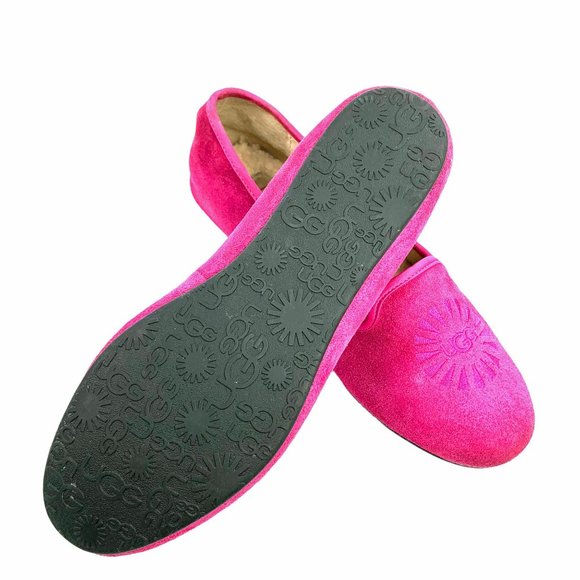 UGG Australia Carey Raspberry Sorbet‎ Suede Sheepskin Flats - Picture 7 of 8